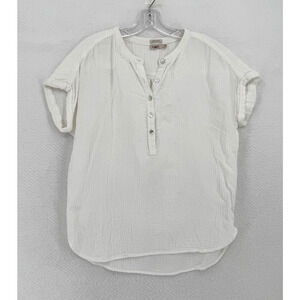 Faherty Dream Womens White Gauze Organic Cotton Henley Relaxed Desmond Top M